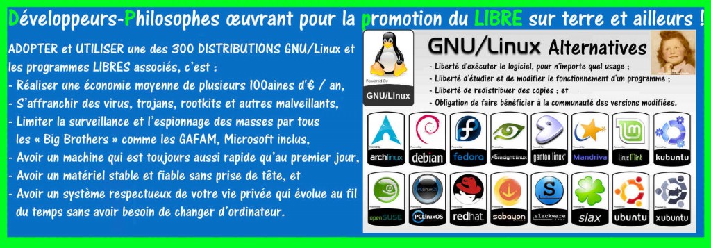 GNU/Linux | Développeurs-Philosophes du Logiciel Libre pour un planète bleue sous le contrôle éclairé de ses citoyens !