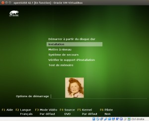 openSUSE 42.1 : La fenêtre d’installation s’ouvre et dans le menu je choisis « Installation »