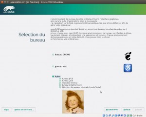 openSUSE 42.1 : Sélection du bureau (je choisis « KDE »)