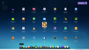 DEEPIN 15 : DDE (Deepin Desktop Environment) avec son Dock et les Applications affichées avec le Lanceur