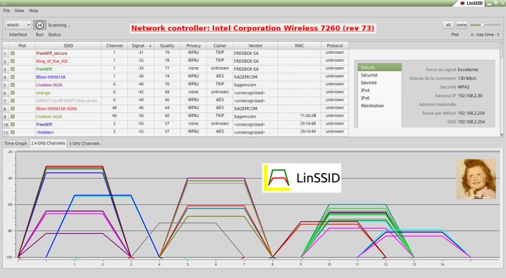 LinSSID 2.7 | Linux Mint 17.3 | Intel Dual Band Wireless AC7260 (Intel 802.11ac (2x2))