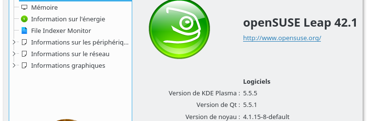 openSUSE Leap 42.1 : Bureau KDE Plasma 5.5.5 - Informations système