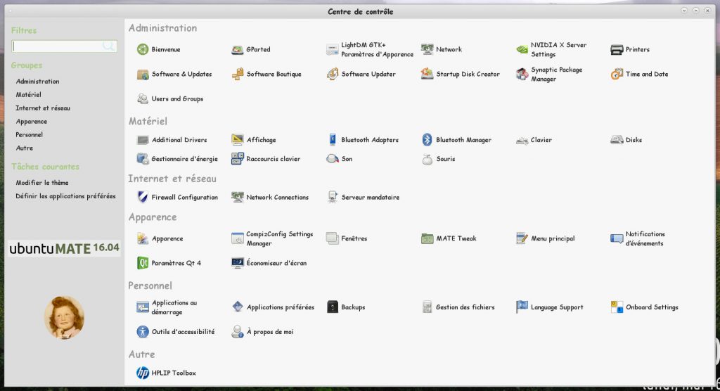 Ubuntu MATE 16.04 LTS : Centre de contrôle, le centre névralgique