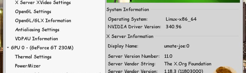 Ubuntu MATE 16.04 LTS : NVIDIA 340.96 X Server Settings