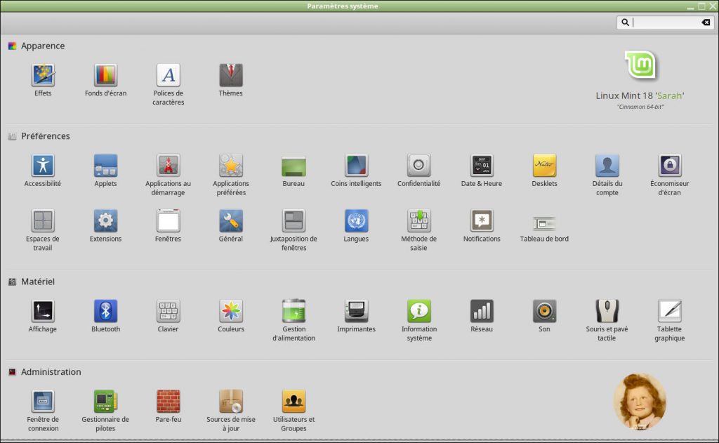 Linux MINT 18.0 Cinnamon : Paramètres Système